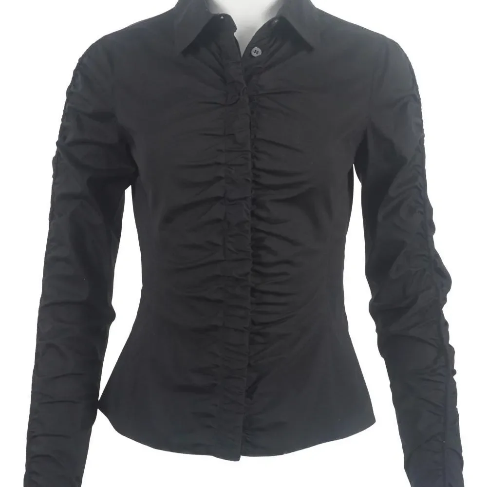 Armani Collezioni Black Ruched Button Down Shirt (Can435)